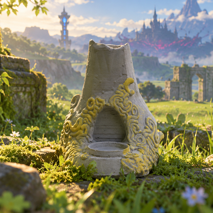 Handcrafted Hyrule Temple Statue – Zelda-Inspired Fantasy Decor, Handmade Ring Holder, Reptile Feeding Dish & Garden Ornament